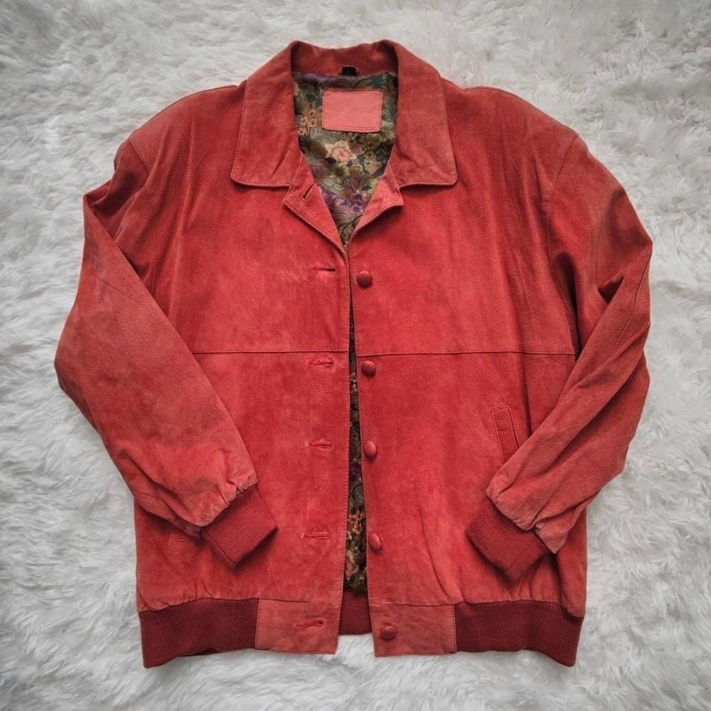 Vintage Hunts Club‎ Pink Suede Leather Bomber Jacket Womens Large Cottagecore